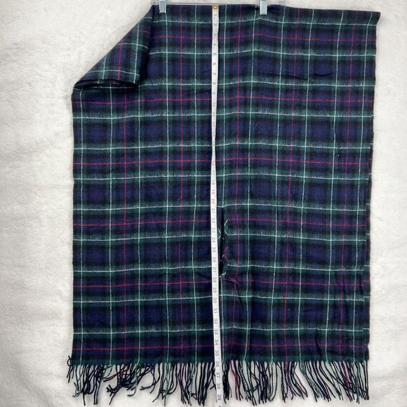 J Crew Plaid Wrap Womens One Size Navy Green Wool Blend Fringe Shawl Poncho - Picture 8 of 9